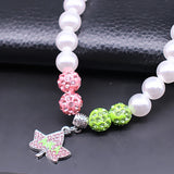 Alpha Ivy Leaf Rhinestone Pendant Pearl Choker Necklace