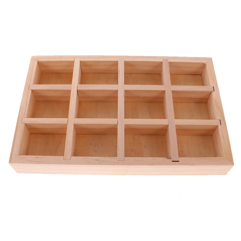 Tiny Wooden Tool Jewelry Box 12 Grids Organizer Decoupage