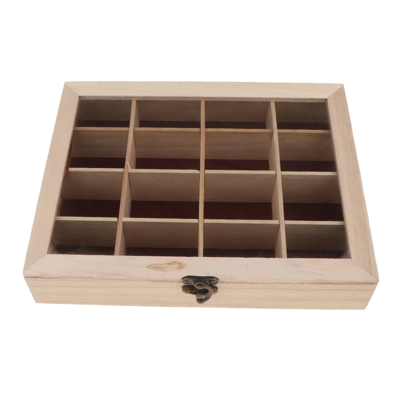 Wooden Storage Box Jewelry Organizer DIY 16 Compartment