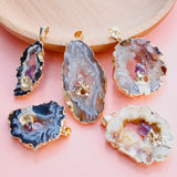 Geode Raw Stone Pendant Necklace Amethyst Agate Healing Jewelry