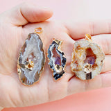 Geode Raw Stone Pendant Necklace Amethyst Agate Healing Jewelry