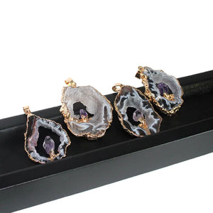 Geode Raw Stone Pendant Necklace Amethyst Agate Healing Jewelry