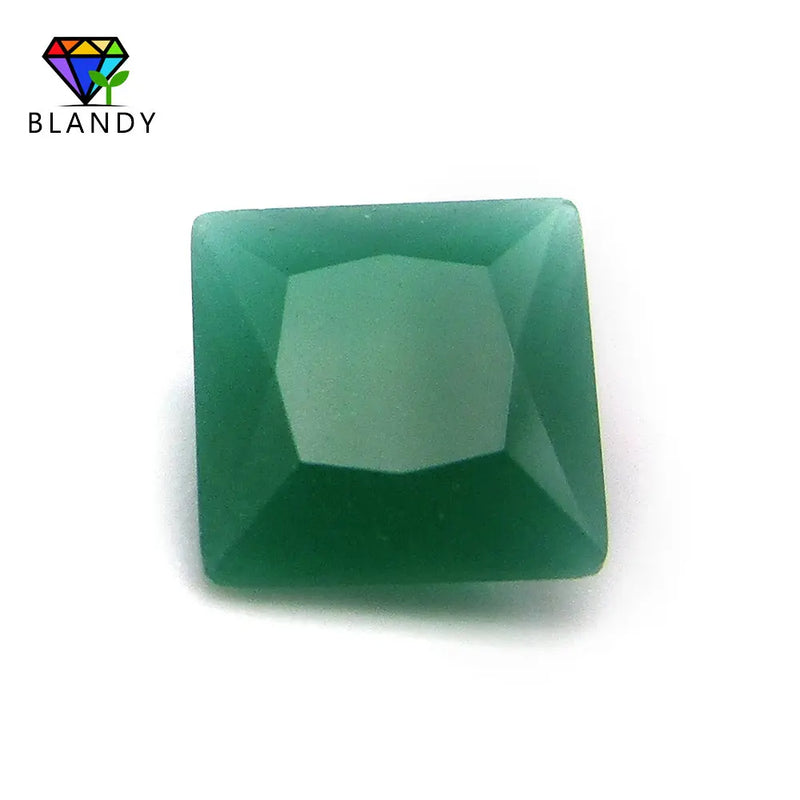 Green Glass Gem Stone Square Shape Malay Jades Synthetic Glass Beads