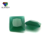 Green Glass Gem Stone Square Shape Malay Jades Synthetic Glass Beads