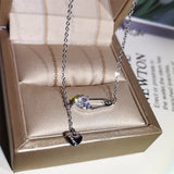 Dainty Silver Plate Safety Pin Pave Zirconia Necklace