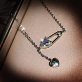 Dainty Silver Plate Safety Pin Pave Zirconia Necklace