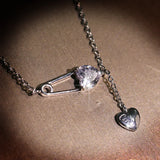 Dainty Silver Plate Safety Pin Pave Zirconia Necklace