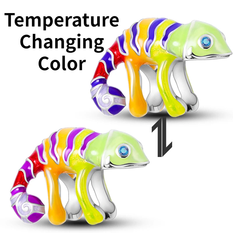 Chameleon Forest Beads Charm for Bracelet Necklace - Silver Jewelry Making
