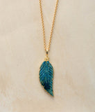 Unique Ocean Jasper Leaf Pendant Necklace Plated Chain Women Lariat Collier