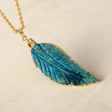 Unique Ocean Jasper Leaf Pendant Necklace Plated Chain Women Lariat Collier