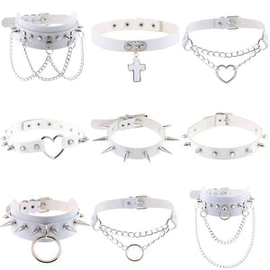 Leather Chokers Vintage Gothic Jewelry Metal Chain Necklaces