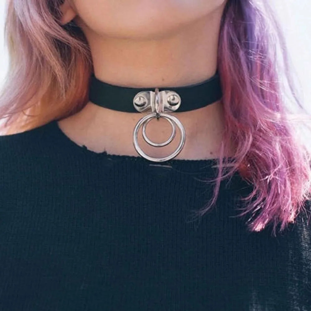Leather Chokers Vintage Gothic Jewelry Metal Chain Necklaces