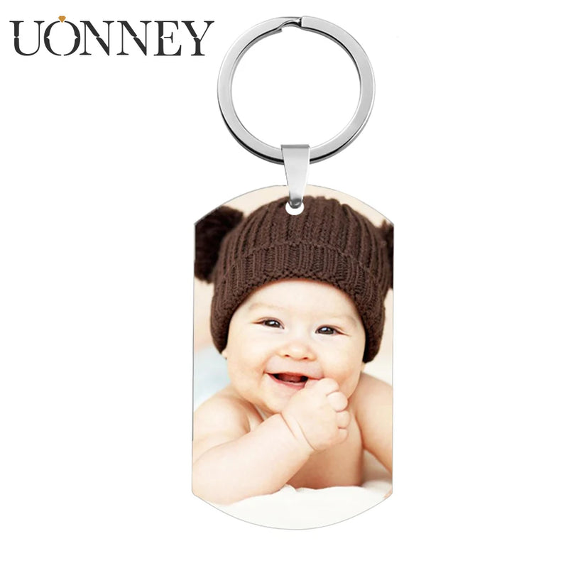Uonney Dog Photo Keychain Engraved Name Number Personalized Jewelry Gift