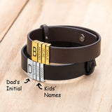 Personalized Leather Dad Initial Kid's Name Engraved Bracelet 5 Colors