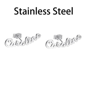 Uonney Name Earrings Monogram Women Stainless Steel Rose Silver Personalized