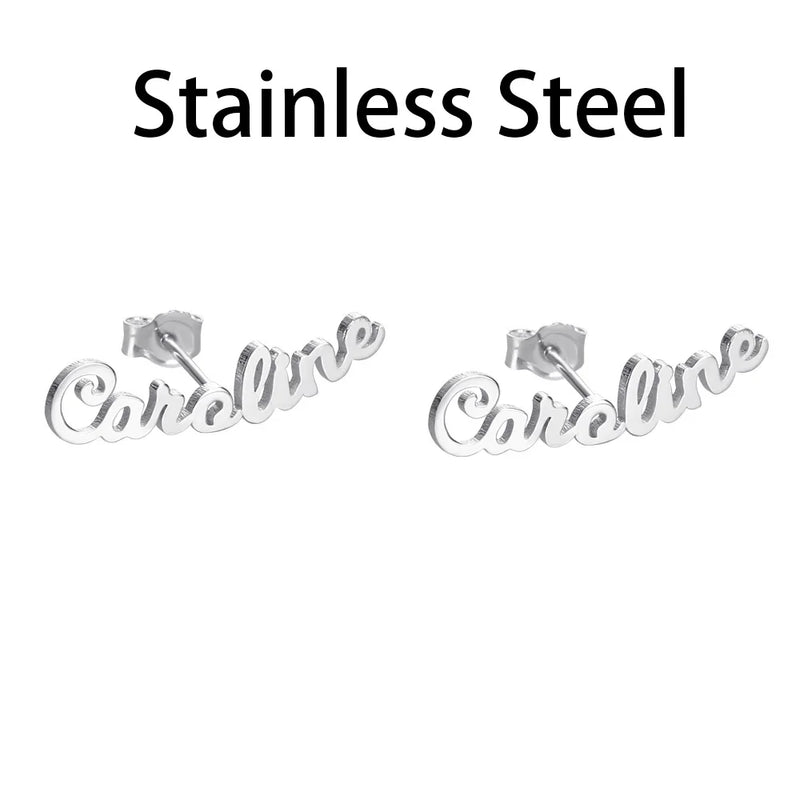 Uonney Name Earrings Monogram Women Stainless Steel Rose Silver Personalized