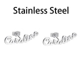 Uonney Name Earrings Monogram Women Stainless Steel Rose Silver Personalized