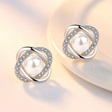 925 Sterling Silver Zirconia Pearl Twist Stud Earrings