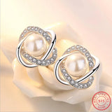 925 Sterling Silver Zirconia Pearl Twist Stud Earrings