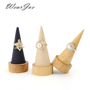 Upscale Wood Ring Jewelry Display Holder Cone Shaped Stand