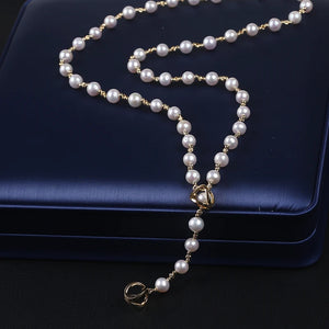 Natural Freshwater Pearl Necklace Long Sweater Chain Plated Bead