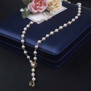 Natural Freshwater Pearl Necklace Long Sweater Chain Plated Bead