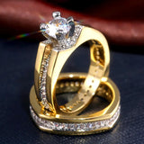 Round Zirconia Crystal Wedding Ring Set for Women 2Pcs