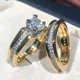 Round Zirconia Crystal Wedding Ring Set for Women 2Pcs