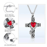 Cross Urn Necklace with Heart Inlaid Birthstone