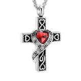 Cross Urn Necklace with Heart Inlaid Birthstone