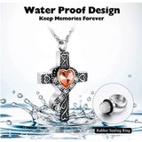 Cross Urn Necklace with Heart Inlaid Birthstone