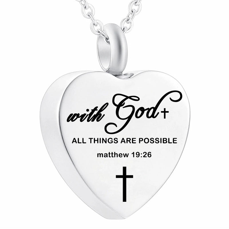 Urn Necklace Heart Charms - with God All Things are Possible