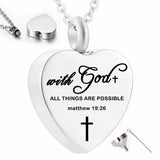 Urn Necklace Heart Charms - with God All Things are Possible