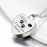 Dog Paw Prints Heart Necklace - Keepsake Memorial Pet Cremation