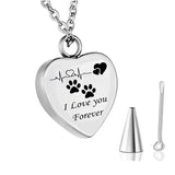 Dog Paw Prints Heart Necklace - Keepsake Memorial Pet Cremation