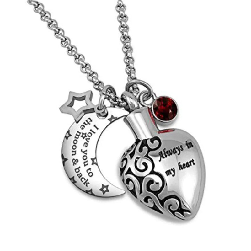 Urn Necklace Always in My Heart I Love You to The Moon and Back 12 Birthstones