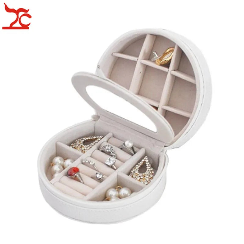 Mini Jewelry Box Leather Makeup Case Portable Travel Ring Earring Organizer