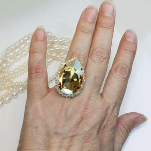 Vintage Silver Water Drop Big Stone Ring for Women