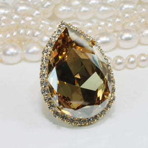 Vintage Silver Water Drop Big Stone Ring for Women