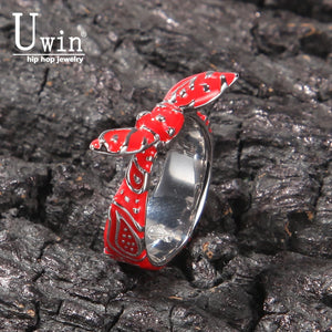 Uwin Bowknot Enamel Rings Bandana-shaped Cashew Flower Red Yellow Rings