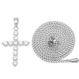 Uwin CZ Cross Pendant Necklace Silver Hiphop Jewelry with 24'' Cuban Link Chain