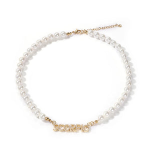 Uwin Name Necklace Mini Letter Pearl Chain 8mm CZ Hiphop Jewelry