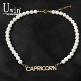 Uwin Name Necklace Mini Letter Pearl Chain 8mm CZ Hiphop Jewelry
