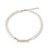 Uwin Name Necklace Mini Letter Pearl Chain 8mm CZ Hiphop Jewelry