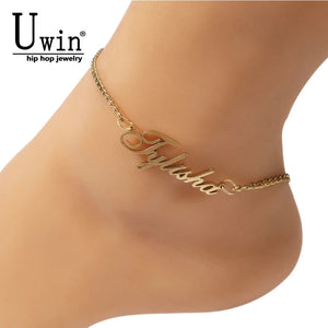 Personalised Initial Anklets Name Bracelet Cuban Chain Stainless Steel Gift