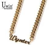 Uwin Personalised Initial Pendant Name Necklace with Cuban Chain Stainless Steel