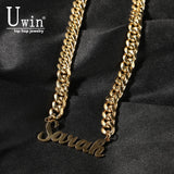 Uwin Personalised Initial Pendant Name Necklace with Cuban Chain Stainless Steel