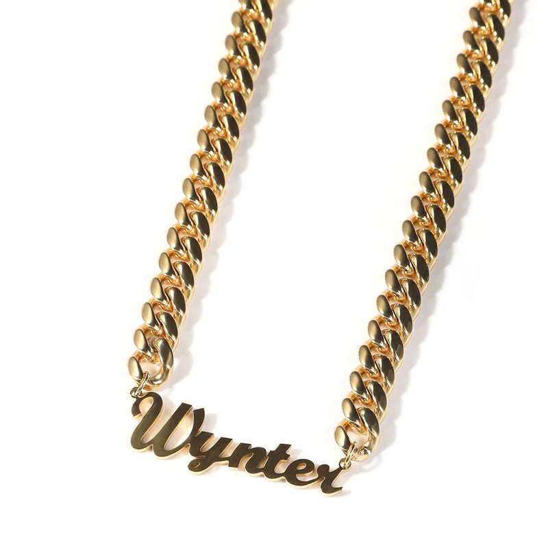 Uwin Personalised Initial Pendant Name Necklace with Cuban Chain Stainless Steel