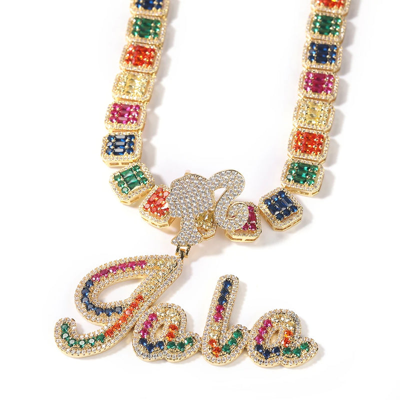 Uwin Multicolor Cursive Letter Icy Girl Name Necklace Pendant