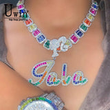 Uwin Multicolor Cursive Letter Icy Girl Name Necklace Pendant